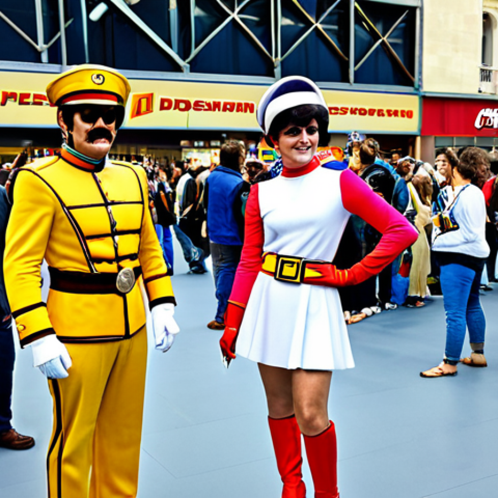 Vintage Flashman Cosplay**

"A cosplayer dressed in a retro Flashman costume, reminiscent of the 1980s TV show, vibrant colors, classic design, attending a French Comic Con, fans in the background, safe for work, fully clothed, appropriate attire, professional quality, perfect anatomy, natural proportions, family-friendly."

**