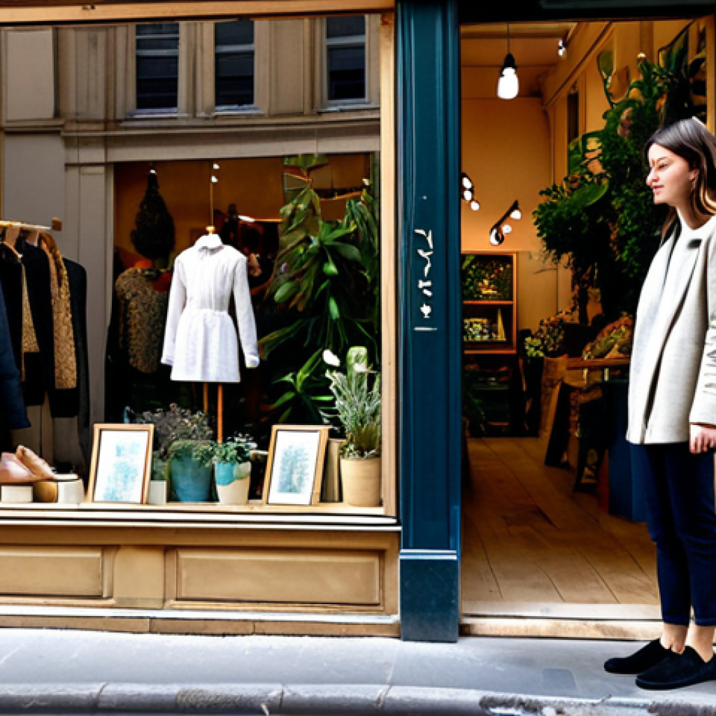 Sustainable Fashion in Paris**

"A young woman, fully clothed in a stylish, modest outfit made from recycled materials, is browsing a small boutique showcasing "slow fashion" in Le Marais, Paris. Natural light, warm and inviting atmosphere, plants decorating the storefront. Safe for work, appropriate content, professional photography, perfect anatomy, natural proportions, modest clothing, well-formed hands, family-friendly."

**