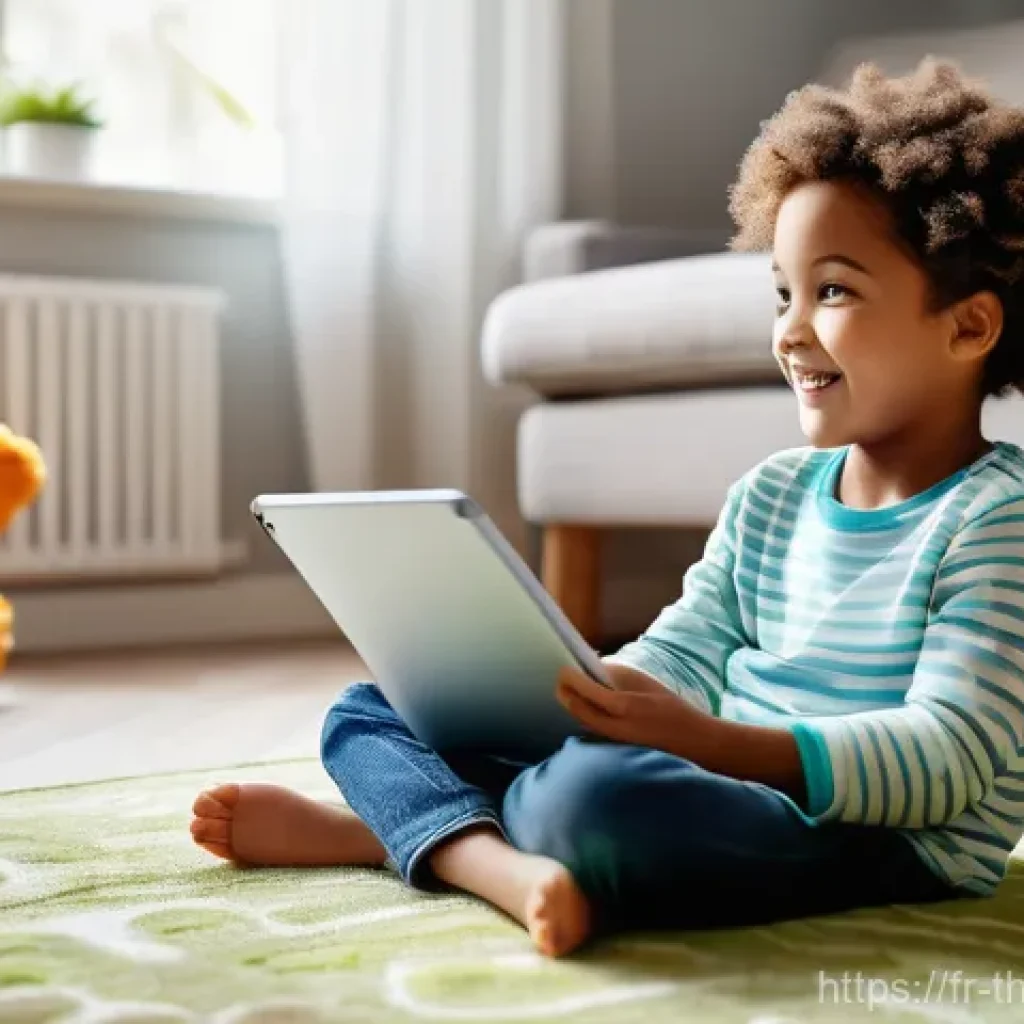 번개맨 무료 시청 방법 - **A joyful child engaged with safe digital content:** A brightly lit, cozy living room. A happy, wel...