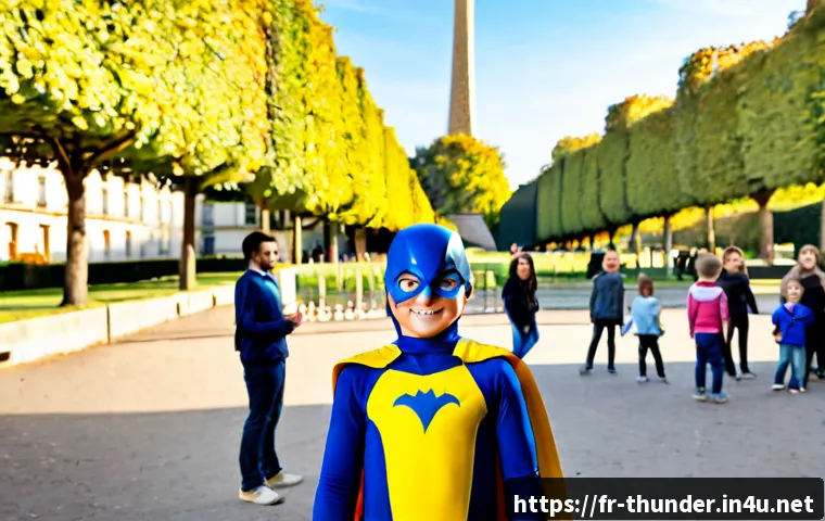 번개맨 주요 장면 - Photorealistic French children’s television-style superhero scene, a cheerful adult hero in a bright...
